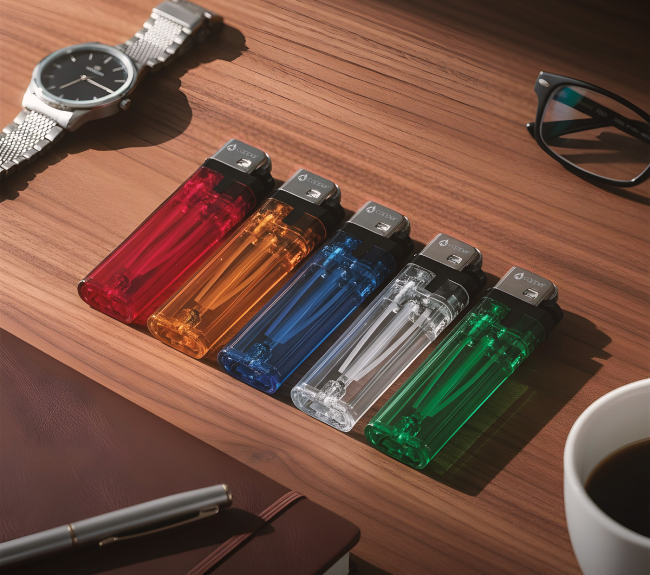 Close-up showing Copper Lighter's inner mechanism visible through its transparent body, or its solid construction